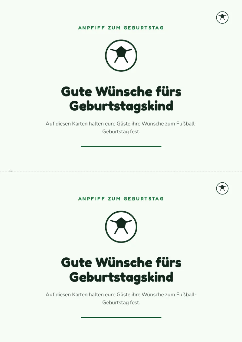 Vorderseite: Fußball Gästebuchkarten zum Ausdrucken