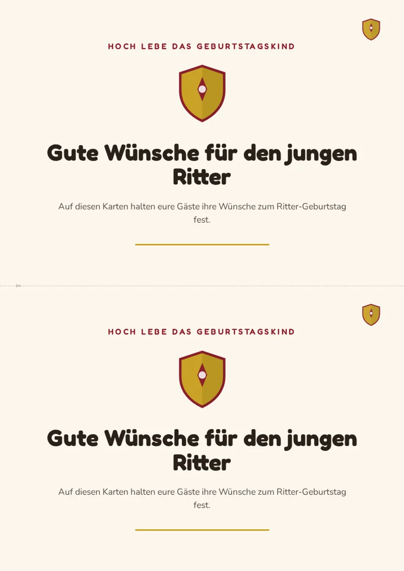 Vorderseite: Ritter Gästebuchkarten zum Ausdrucken